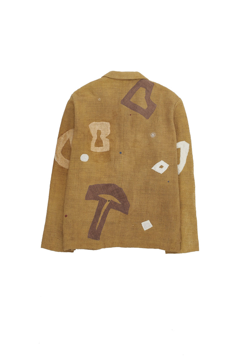 MUSTARD YELLOW STATEMENT PATCHWORK JACKET