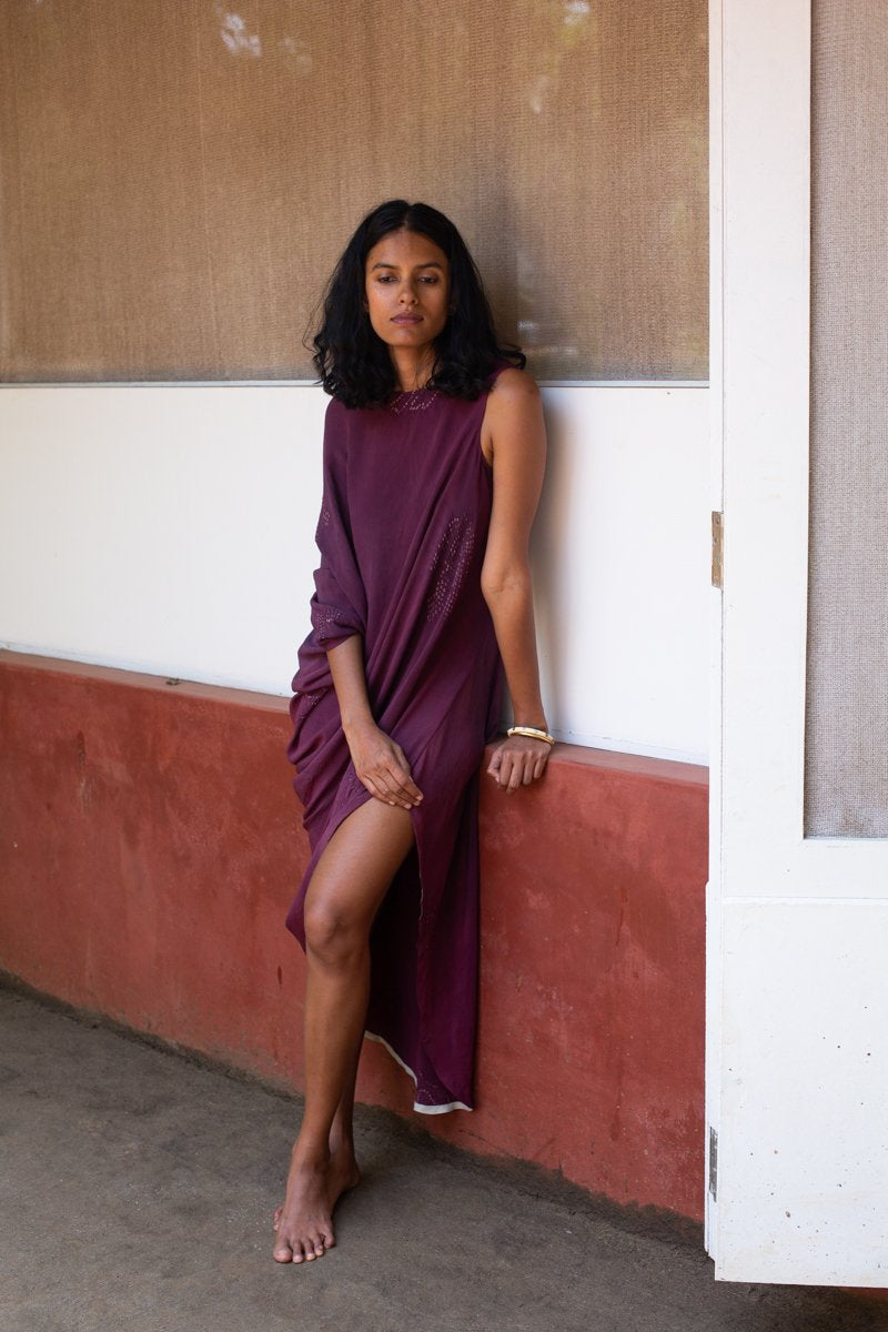 ASYMMETRICAL DRAPE DRESS