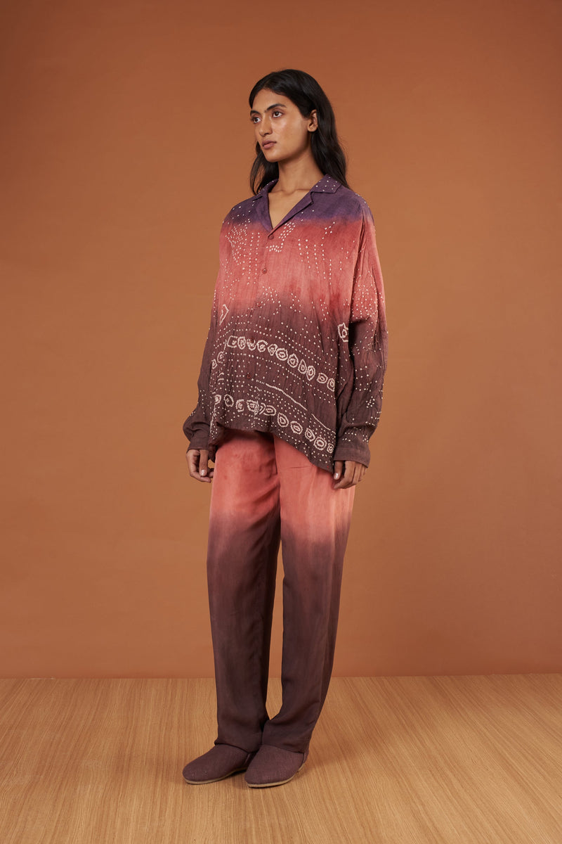 Multi Coloured Dip Dyed Textured Bandhani Cotton Shirt