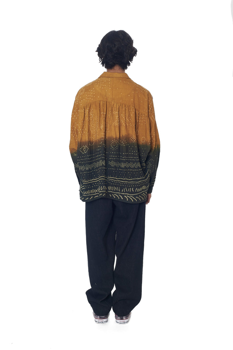 Multi -Coloured Dip Dyed Textured Bandhani Notched Collar Shirt