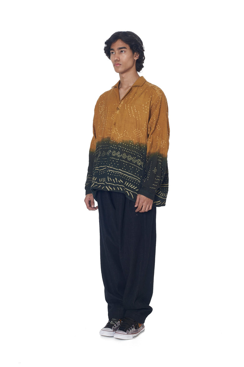 Multi -Coloured Dip Dyed Textured Bandhani Notched Collar Shirt