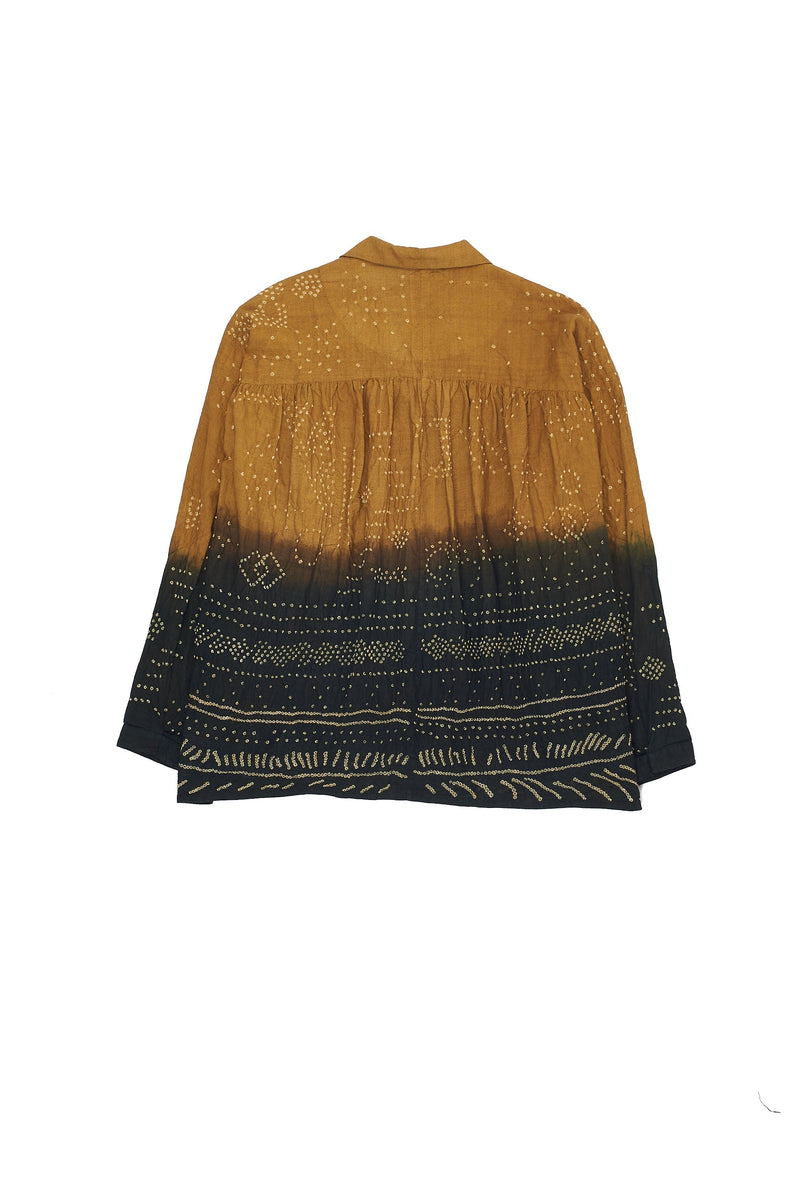 Multi -Coloured Dip Dyed Textured Bandhani Notched Collar Shirt
