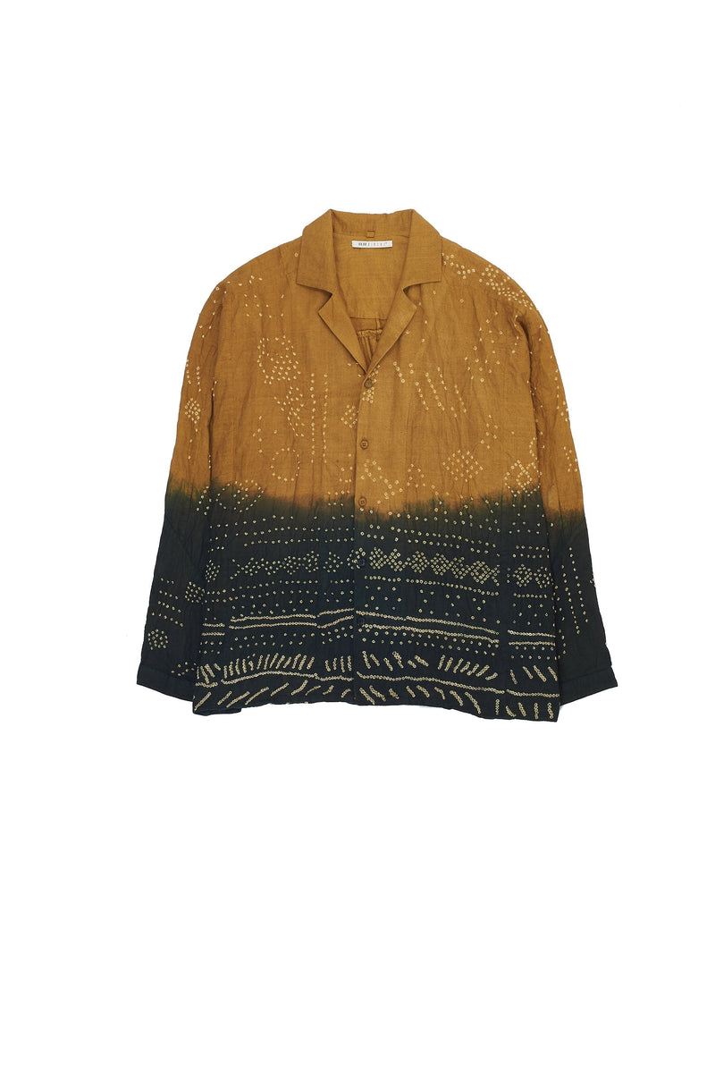 Multi -Coloured Dip Dyed Textured Bandhani Notched Collar Shirt