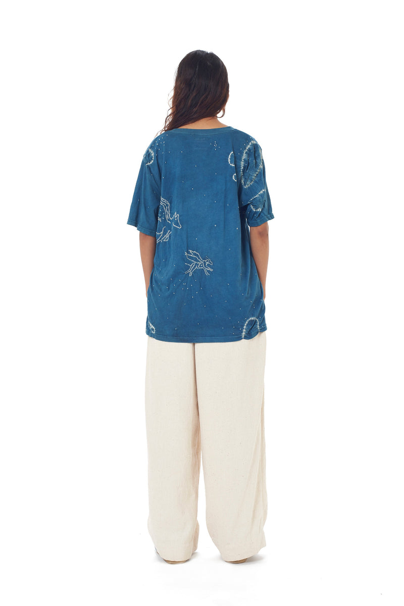 Turquoise Relaxed Fit T-Shirt Crafted With All Over Bandhani Motifs