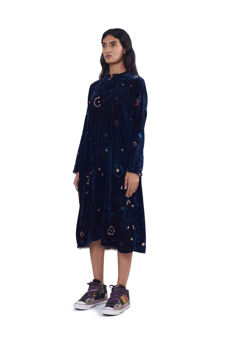 Madder Violet Velvet Bandhani Dress