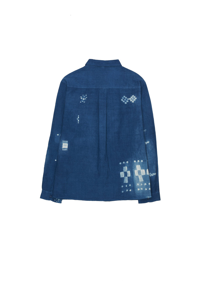 INDIGO DYED SHIBORI COTTON RELAXED FIT SHIRT