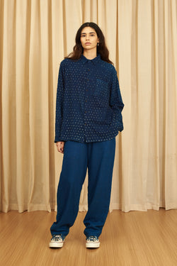INDIGO RELAXED FIT ALL-OVER BANDHANI SHIRT