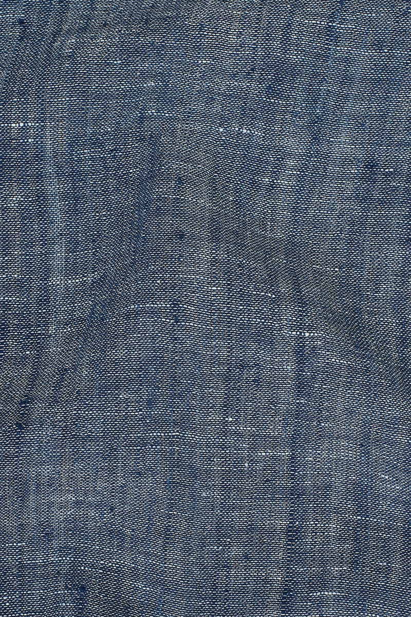 INDIGO COTTON LINEN SPREAD COLLAR SHIRT