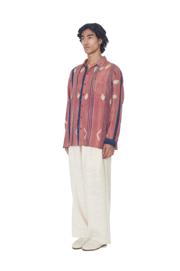 CHALK PINK SHIBORI SOFT SILK STATEMENT SHIRT