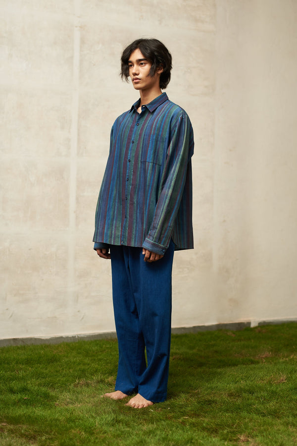 SCREENPRINTED UNISEX SPREAD COLLAR SILK SHIRT