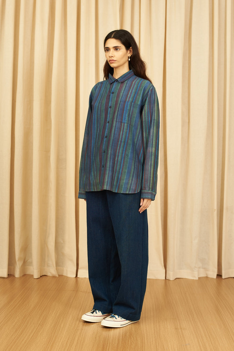 SCREENPRINTED STRIPE UNGENDERED SILK SHIRT