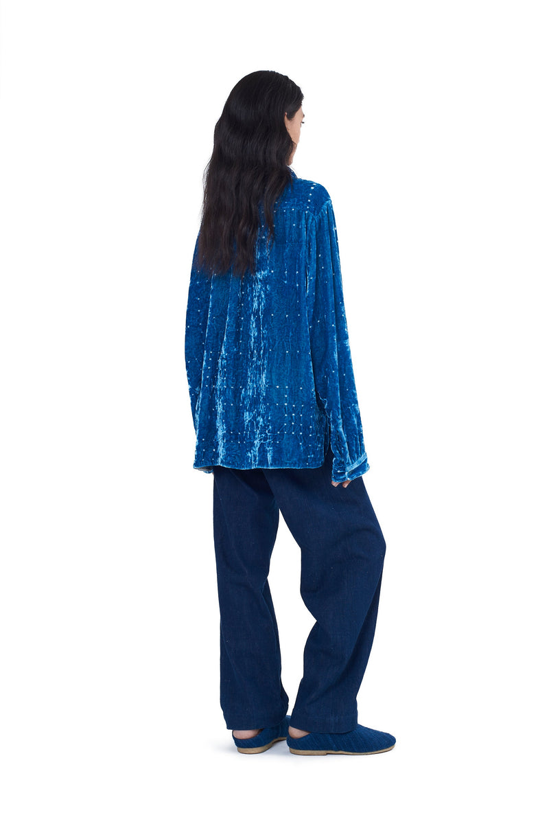 Madder Violet Bandhani Relaxed Fit Velvet Shirt