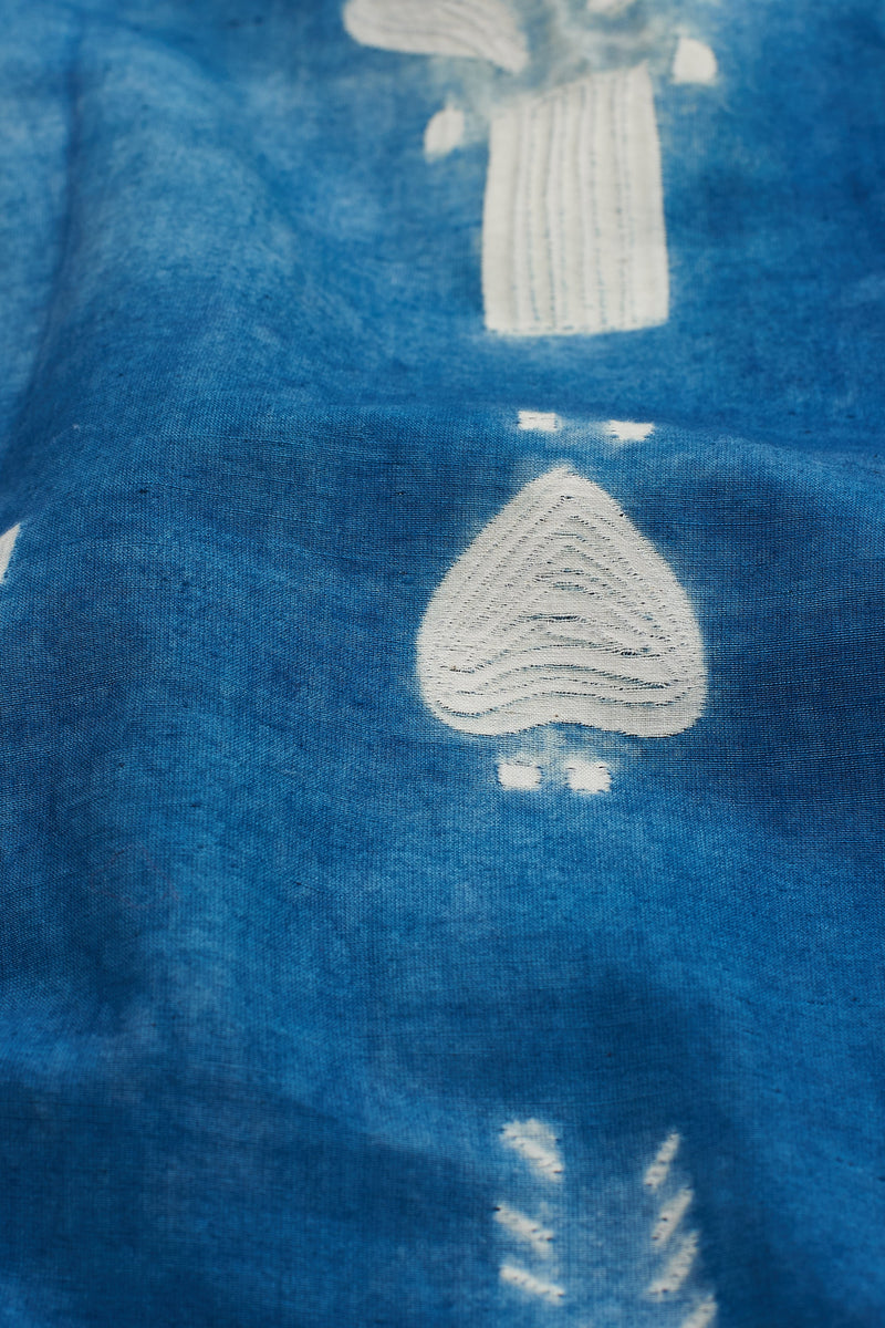 INDIGO ALL OVER SHIBORI STATEMENT SILK DRESS