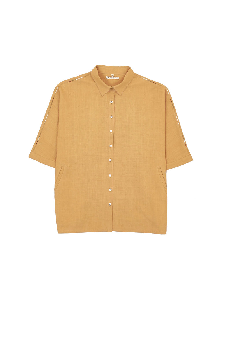 Cape Sleeve Organic Cotton Shirt In Mustard Yellow