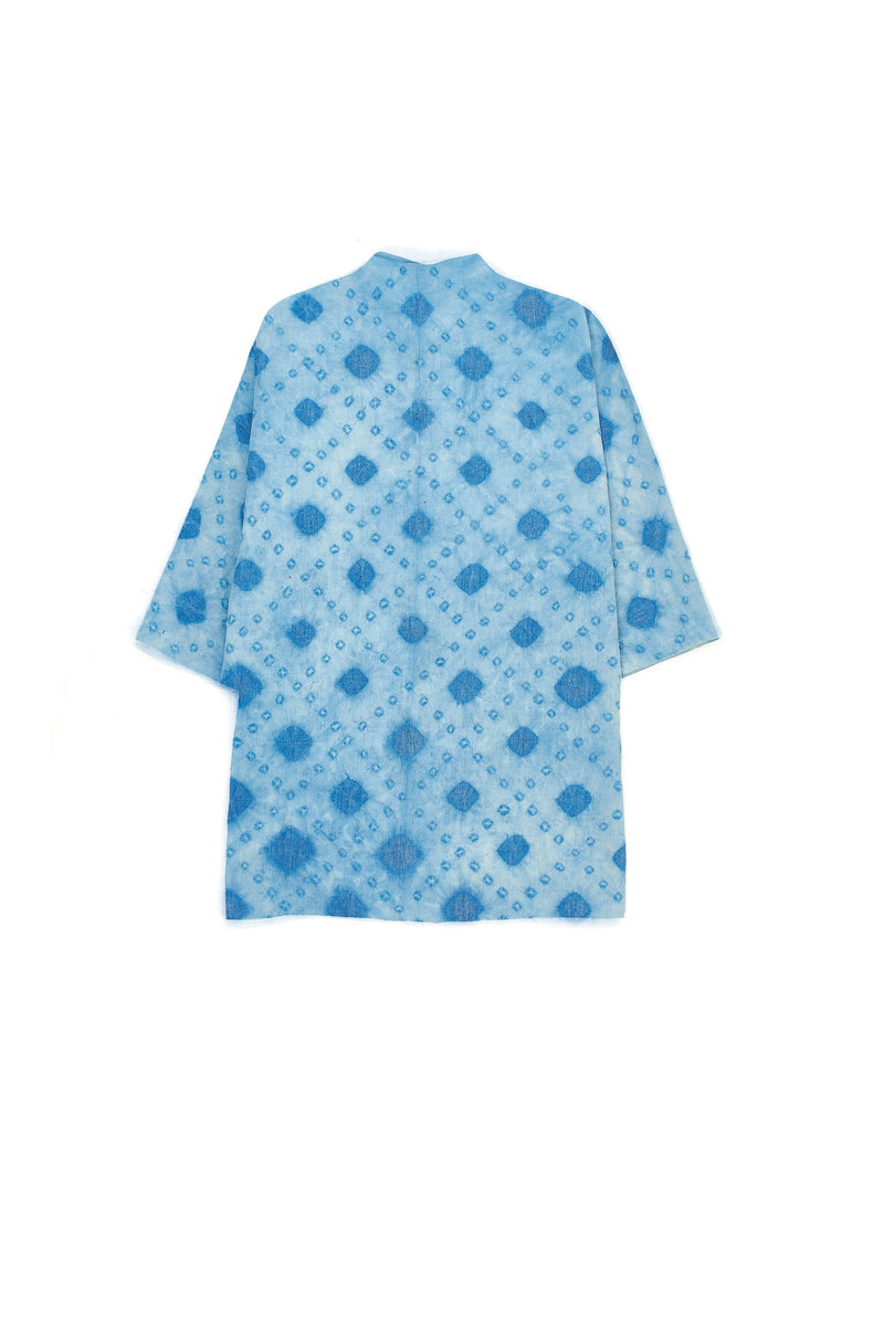 Ungendered Indigo Organic Cotton Checks Kimono Sleeved Shirt Amplified With Bandhani