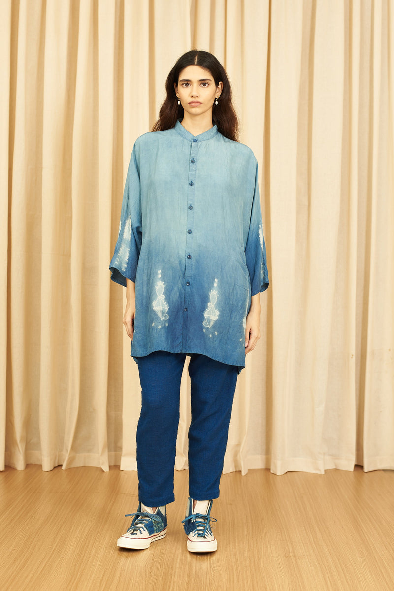 Gradient Indigo Fine Silk Shibori Shirt