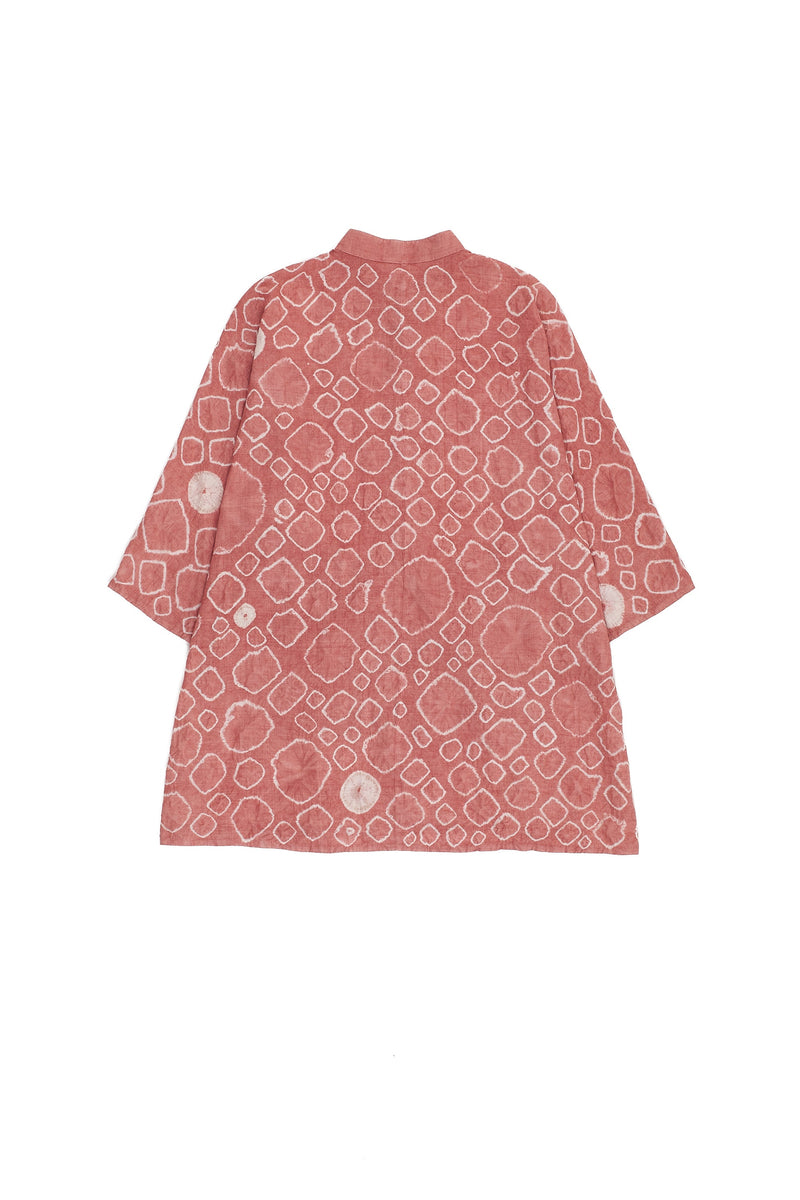 Chalk Pink Kimono Sleeved Fine Cotton Shirt With All Over Shibori Motifs