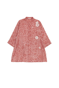 Chalk Pink Kimono Sleeved Fine Cotton Shirt With All Over Shibori Motifs