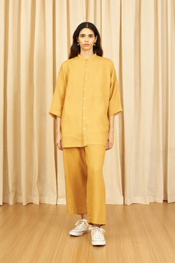MUSTARD YELLOW UNISEX PLEATED STRAIGHT FIT PANTS