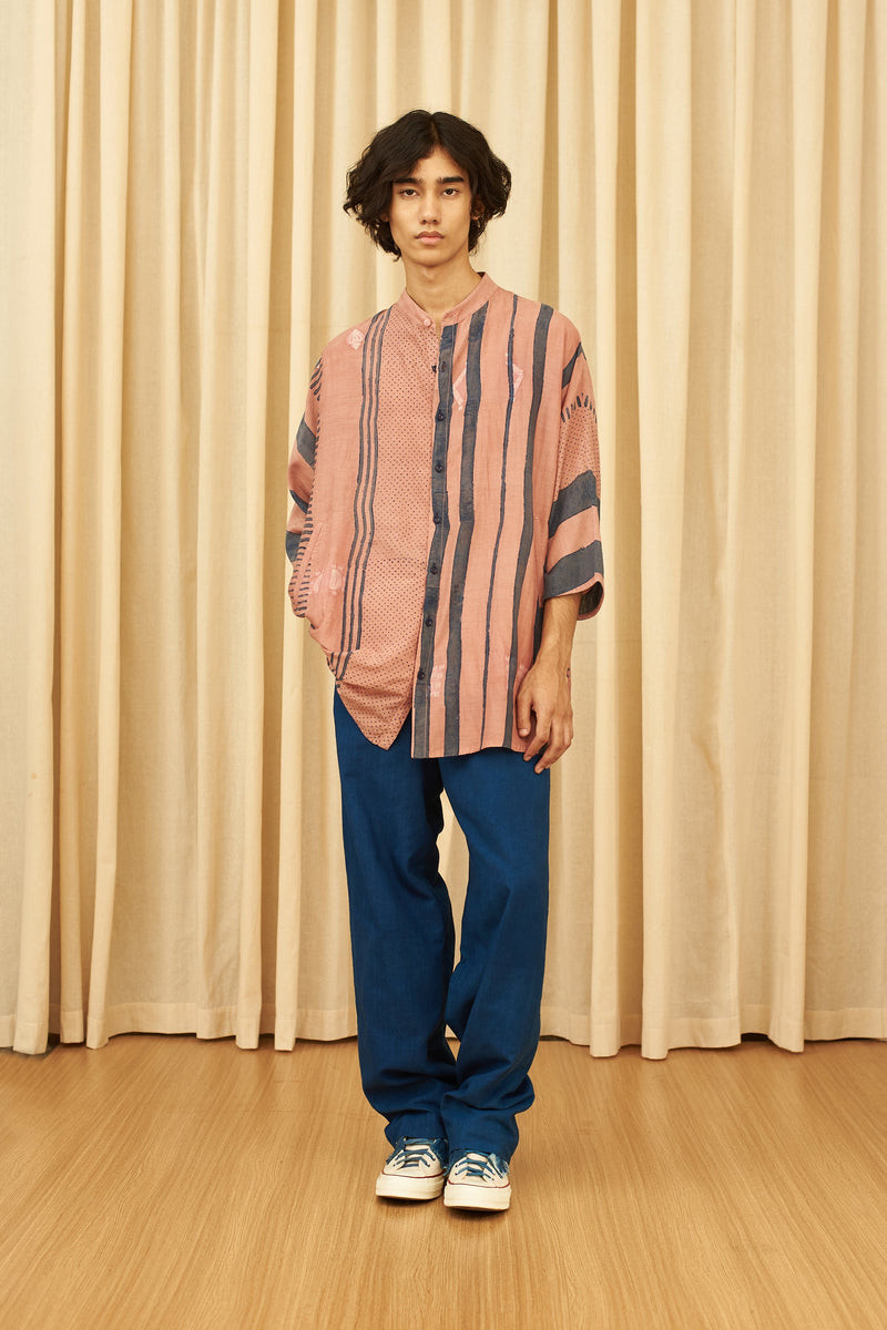 CHALK PINK BLOCK PRINT SHIBORI SHIRT