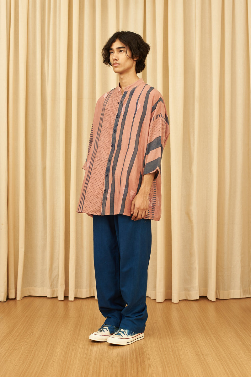 CHALK PINK BLOCK PRINT SHIBORI SHIRT