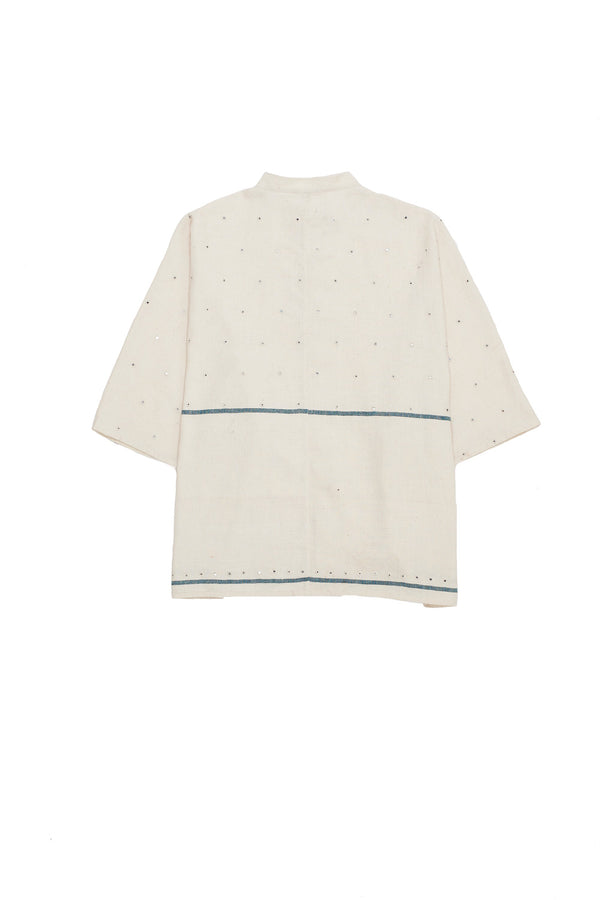 STATEMENT UNDYED  MIRROR EMBELLISHED BAND COLLAR SHIRT