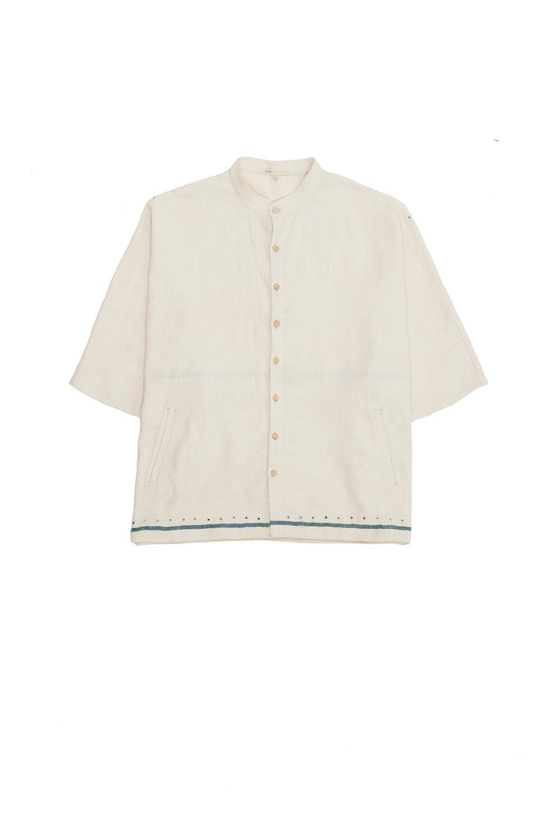 STATEMENT UNDYED  MIRROR EMBELLISHED BAND COLLAR SHIRT