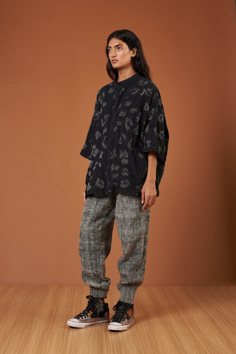 BLACK FINE COTTON BANDHANI SHIRT