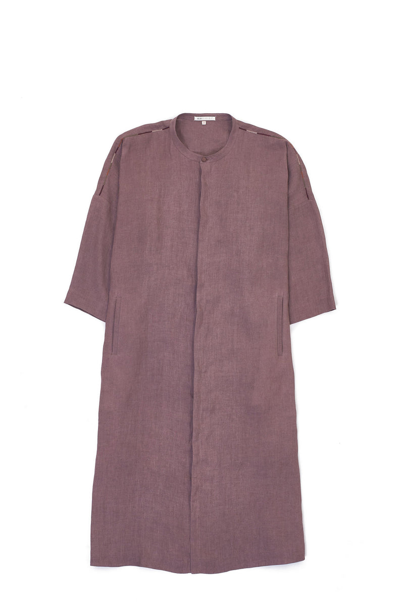 Wine Straight Long Shirt With Hand Emroidered Details