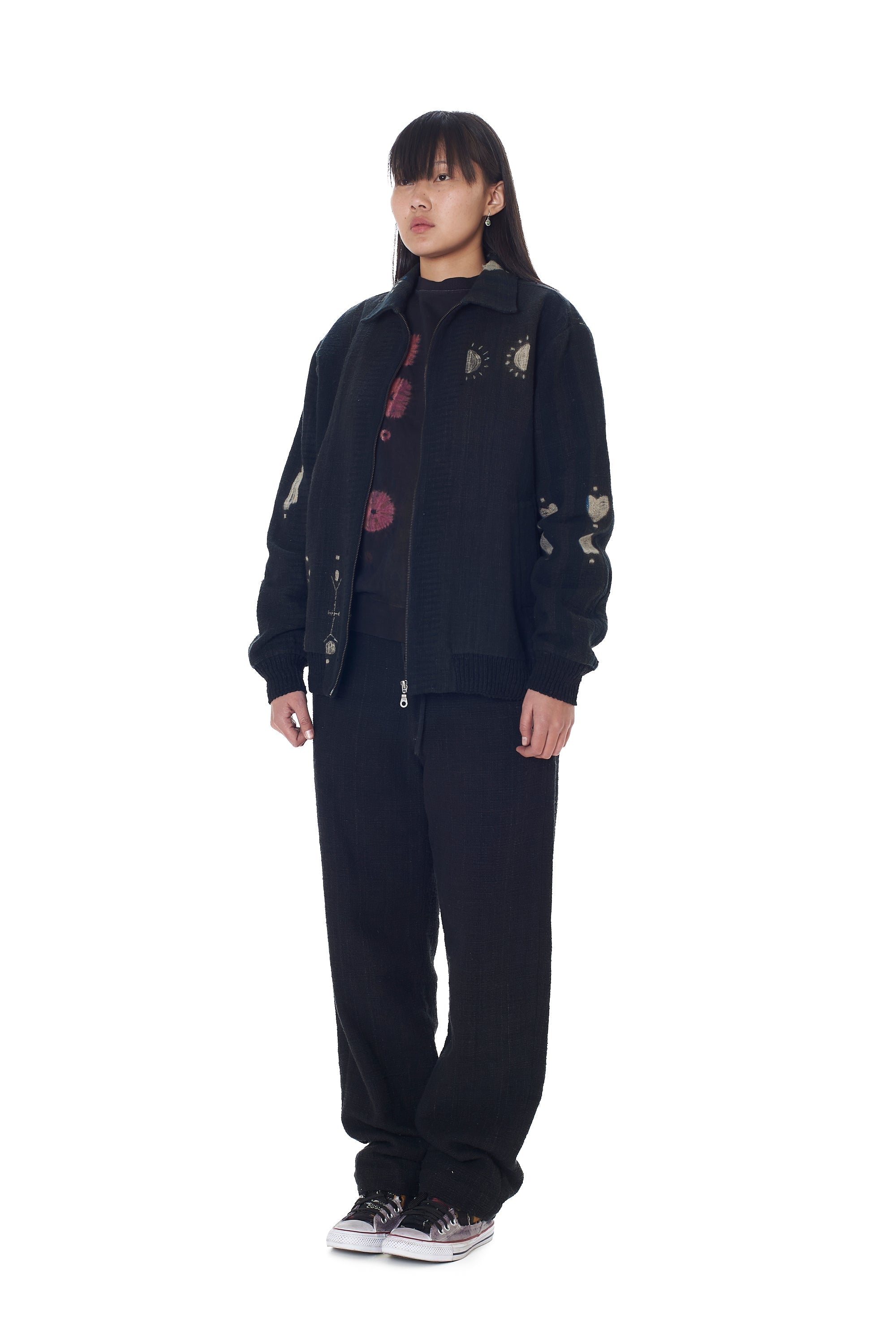 BLACK TEXTURED SHIBORI BOMBER JACKET