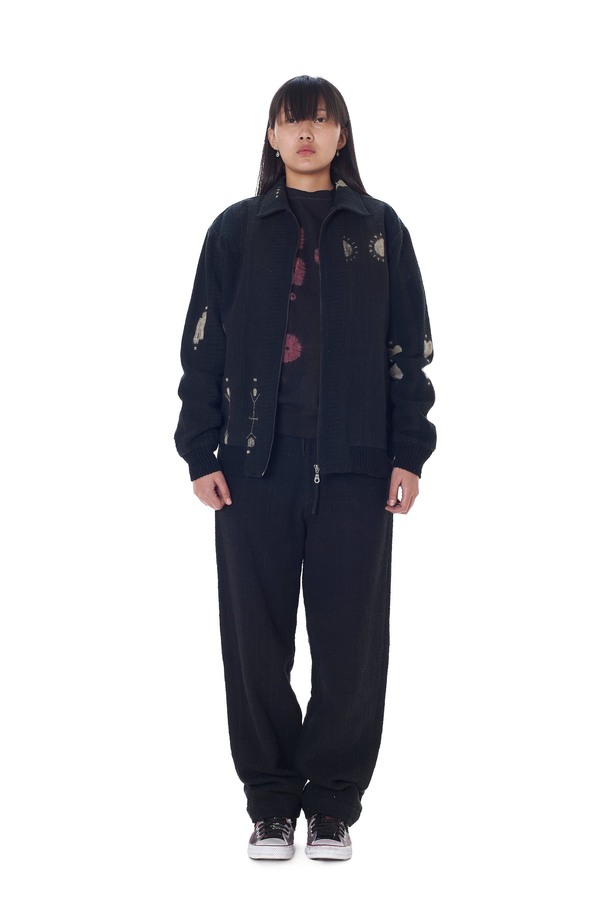 BLACK TEXTURED SHIBORI BOMBER JACKET