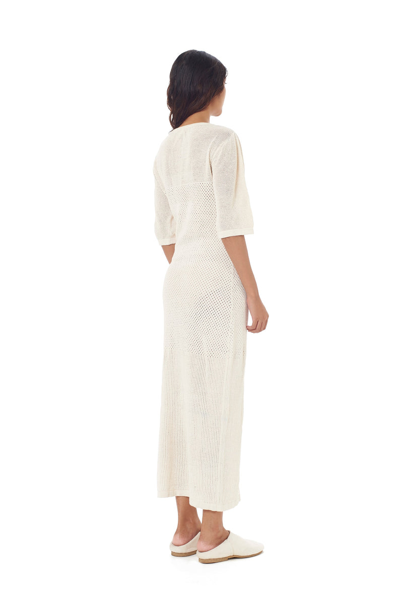 OFF-WHITE BODYCON TEXTURED COTTON KNITTED DRESS