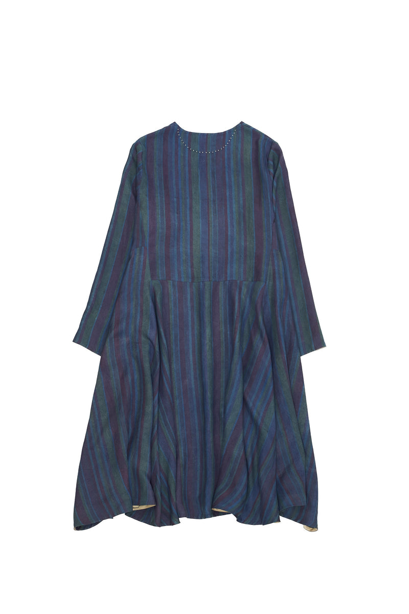 Indigo Multicolored Stripes Silk Dress