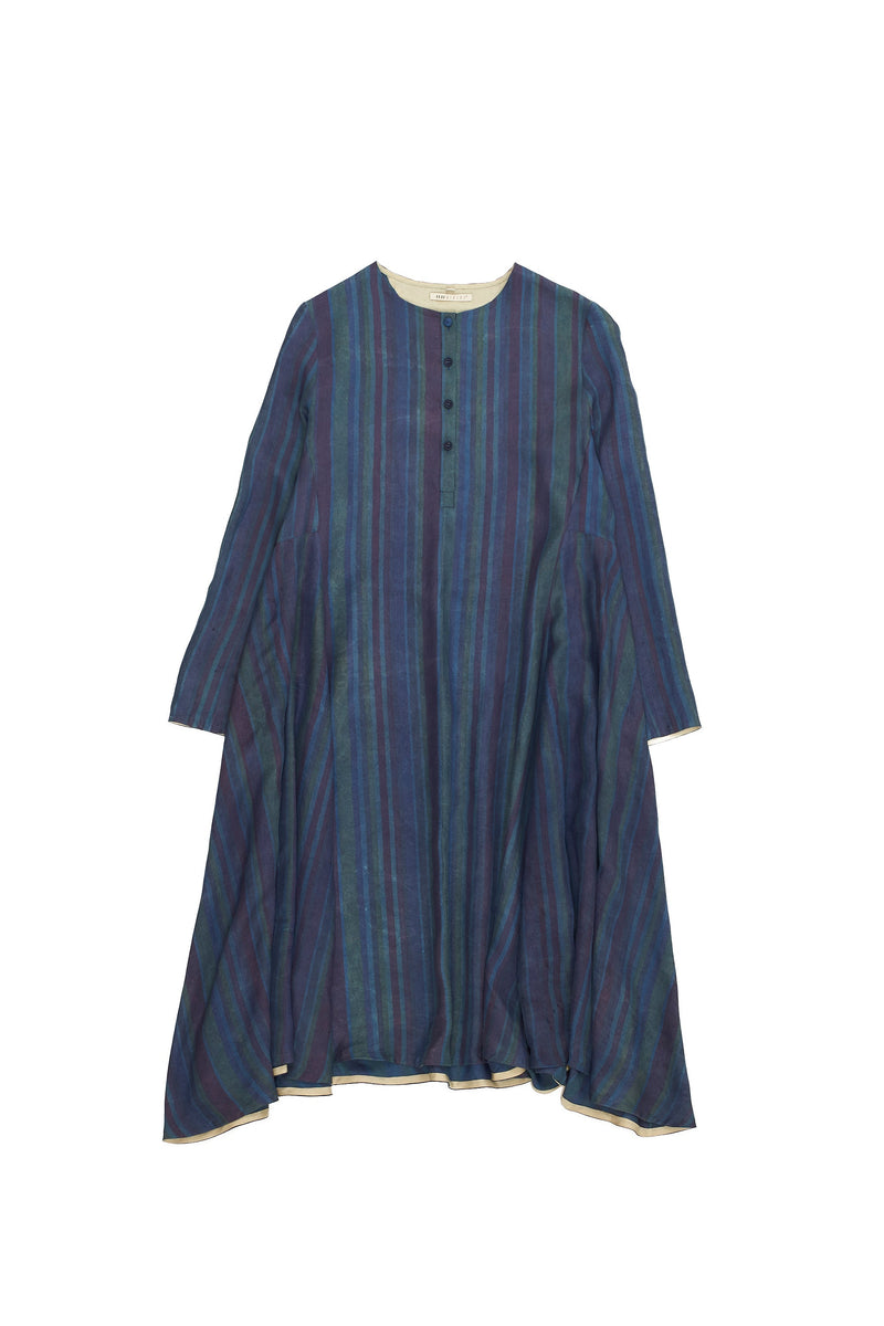 Indigo Multicolored Stripes Silk Dress