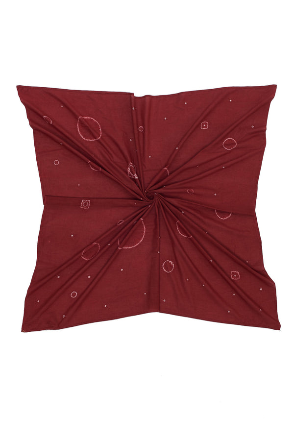 Crimson Pink Cotton Silk Square Scarf Crafted With Shibori