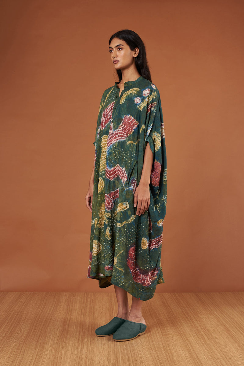 Green Dyed Bandhani Silk Dress
