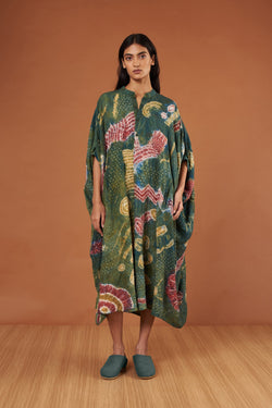 Green Dyed Bandhani Silk Dress