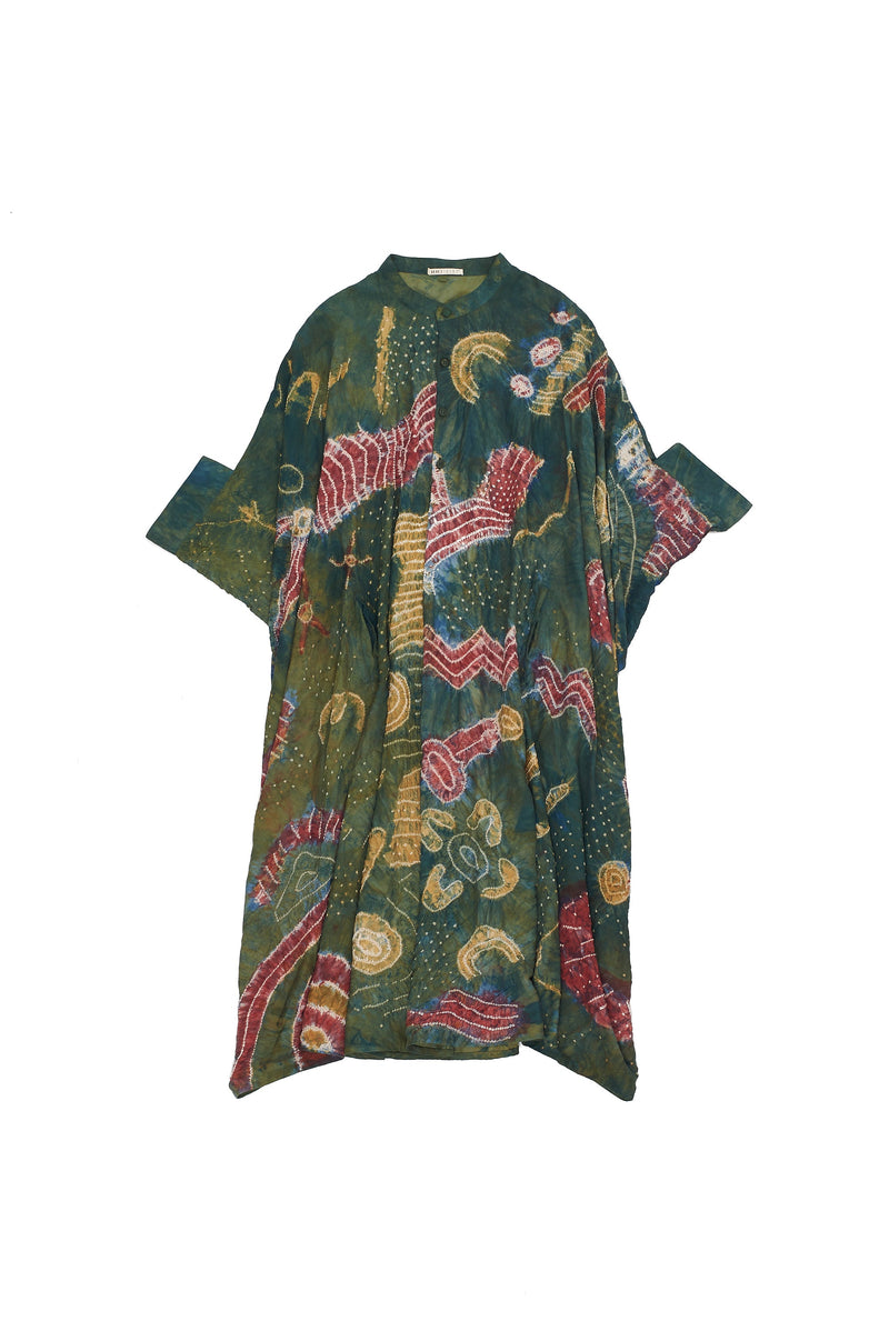 Green Dyed Bandhani Silk Dress