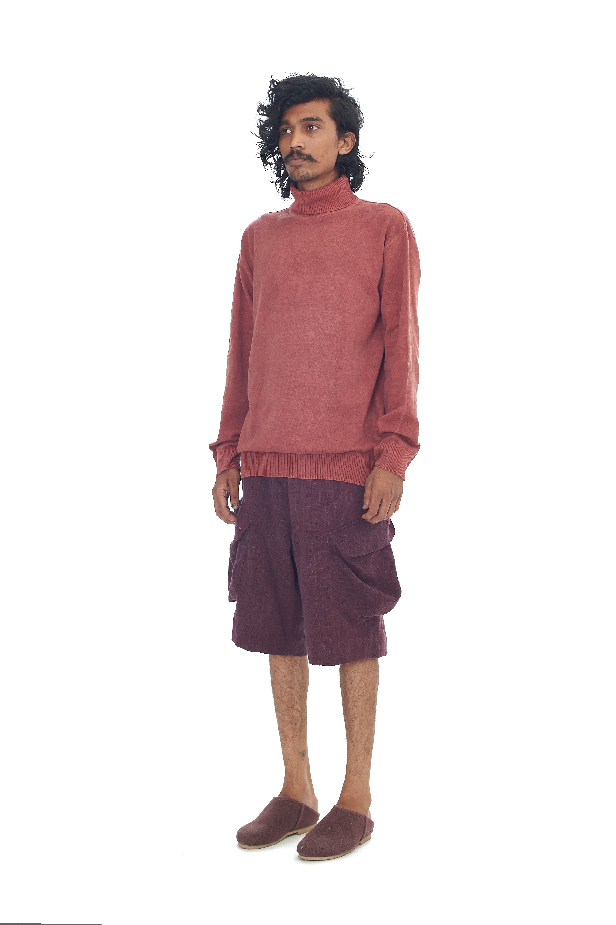 ROGUE PINK TURTLENECK FULL-SLEEVED COTTON T-SHIRT
