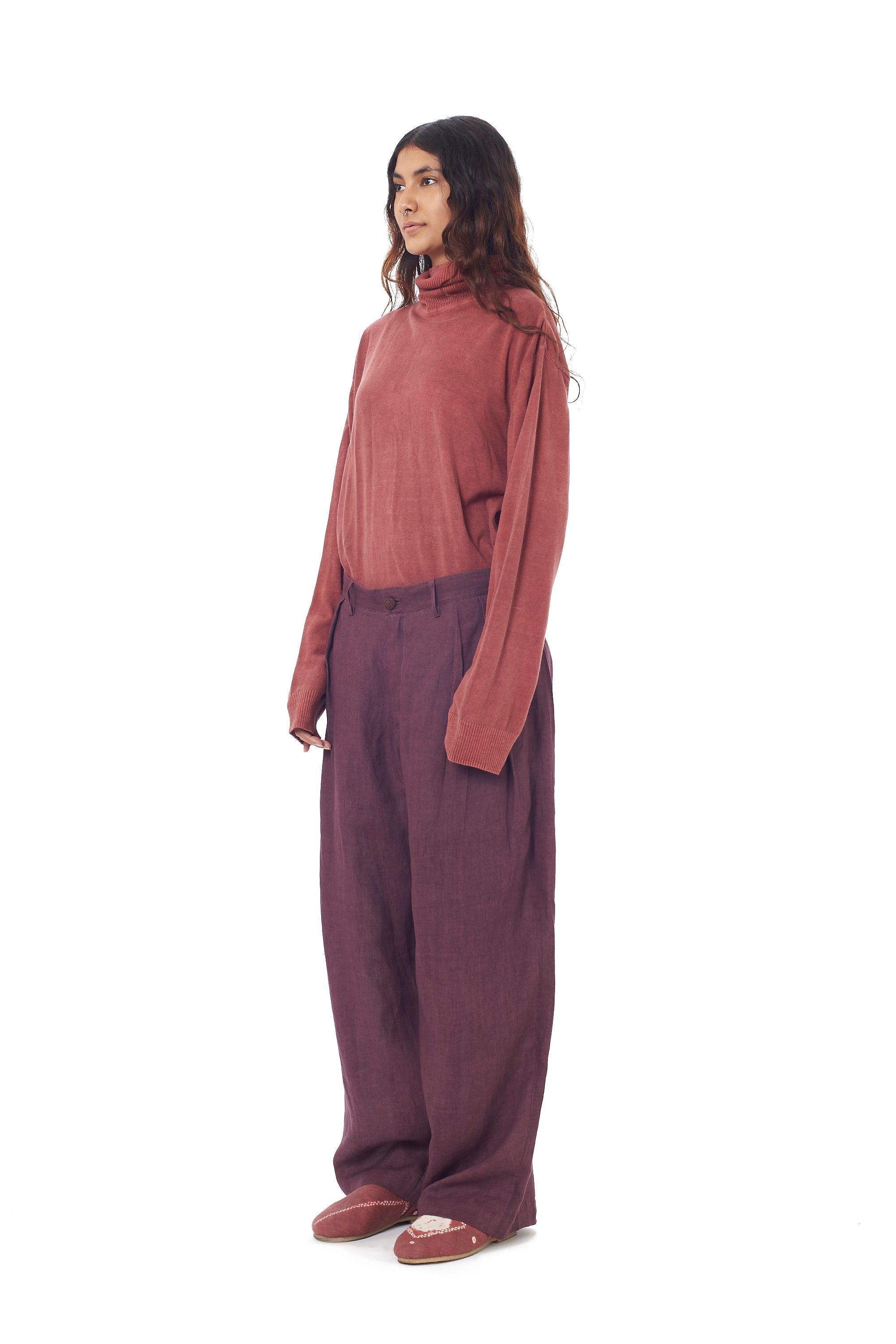 ROGUE PINK TURTLENECK FULL-SLEEVED COTTON T-SHIRT
