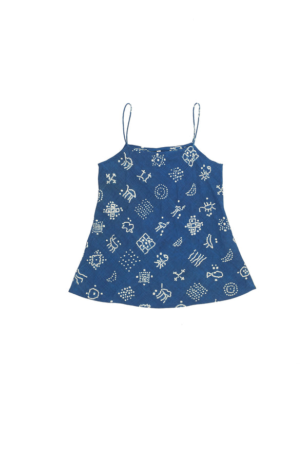 Indigo Strappy Summer Top Crafted With All Over Bandhani Motifs