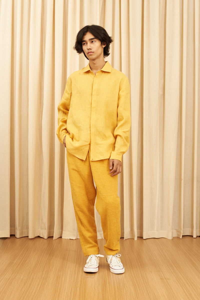 Mango Yellow Linen Mens Shirt