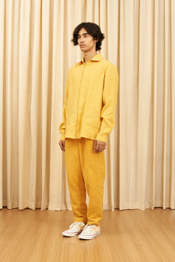 MANGO YELLOW LINEN MENS SHIRT