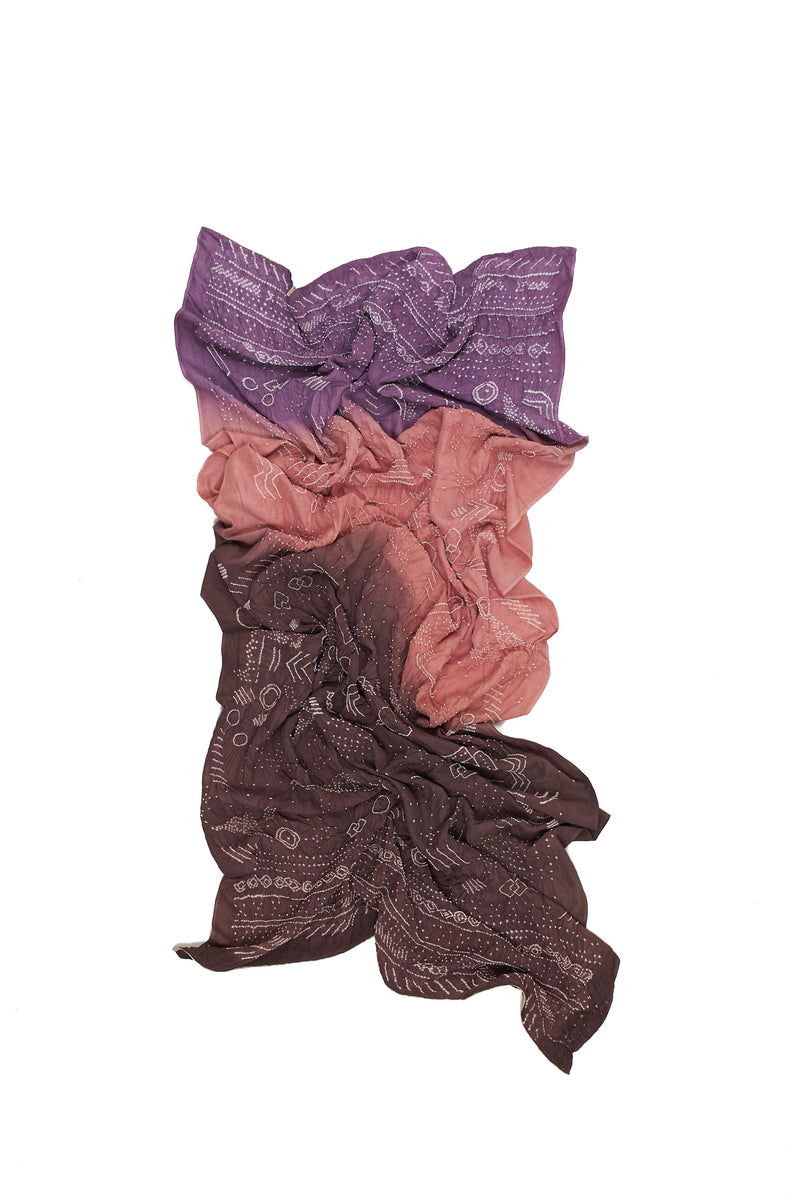Multi Coloured Dip Dyed Textured Bandhani Silk Shawl