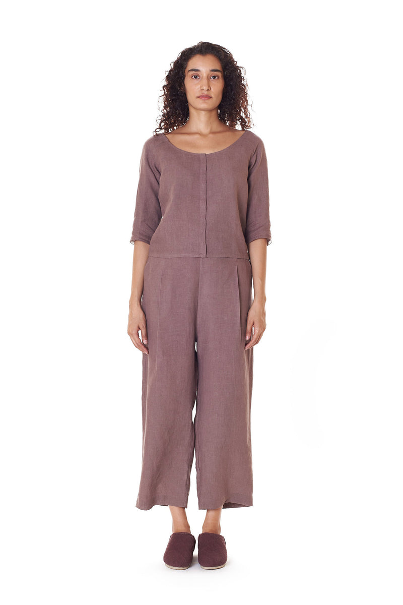 100% LINEN WOMENS TOP IN WINE COLOR