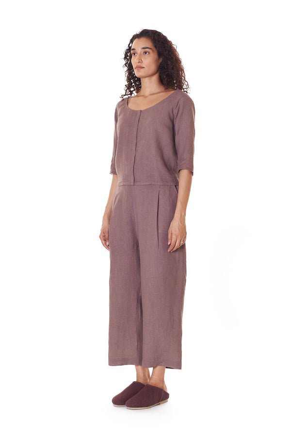 100% LINEN WOMENS TOP IN WINE COLOR