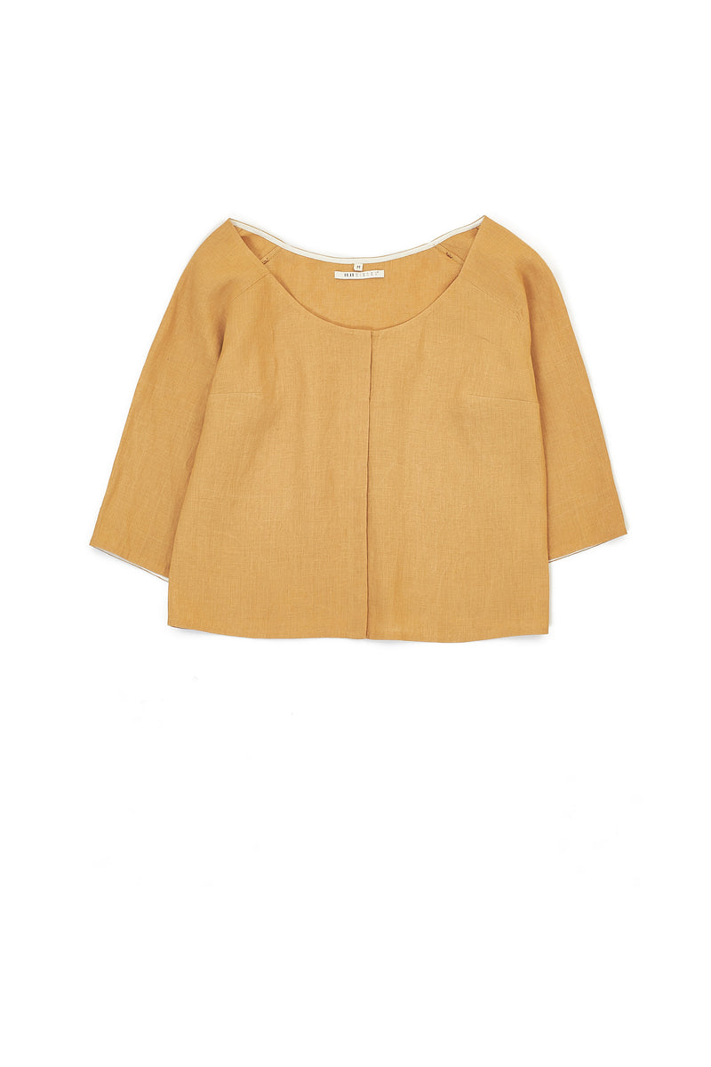 100% Linen Womens Top In Mustard Yellow Color