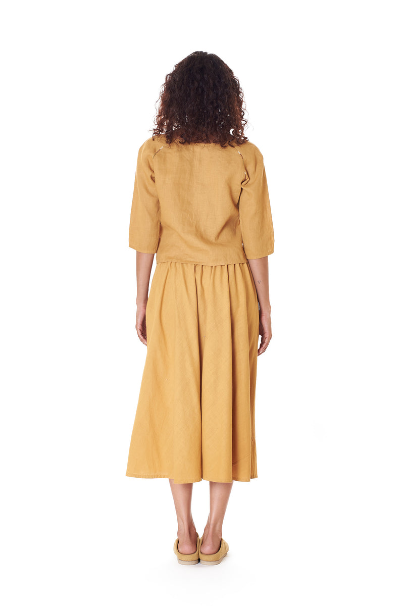 100% Linen Womens Top In Mustard Yellow Color