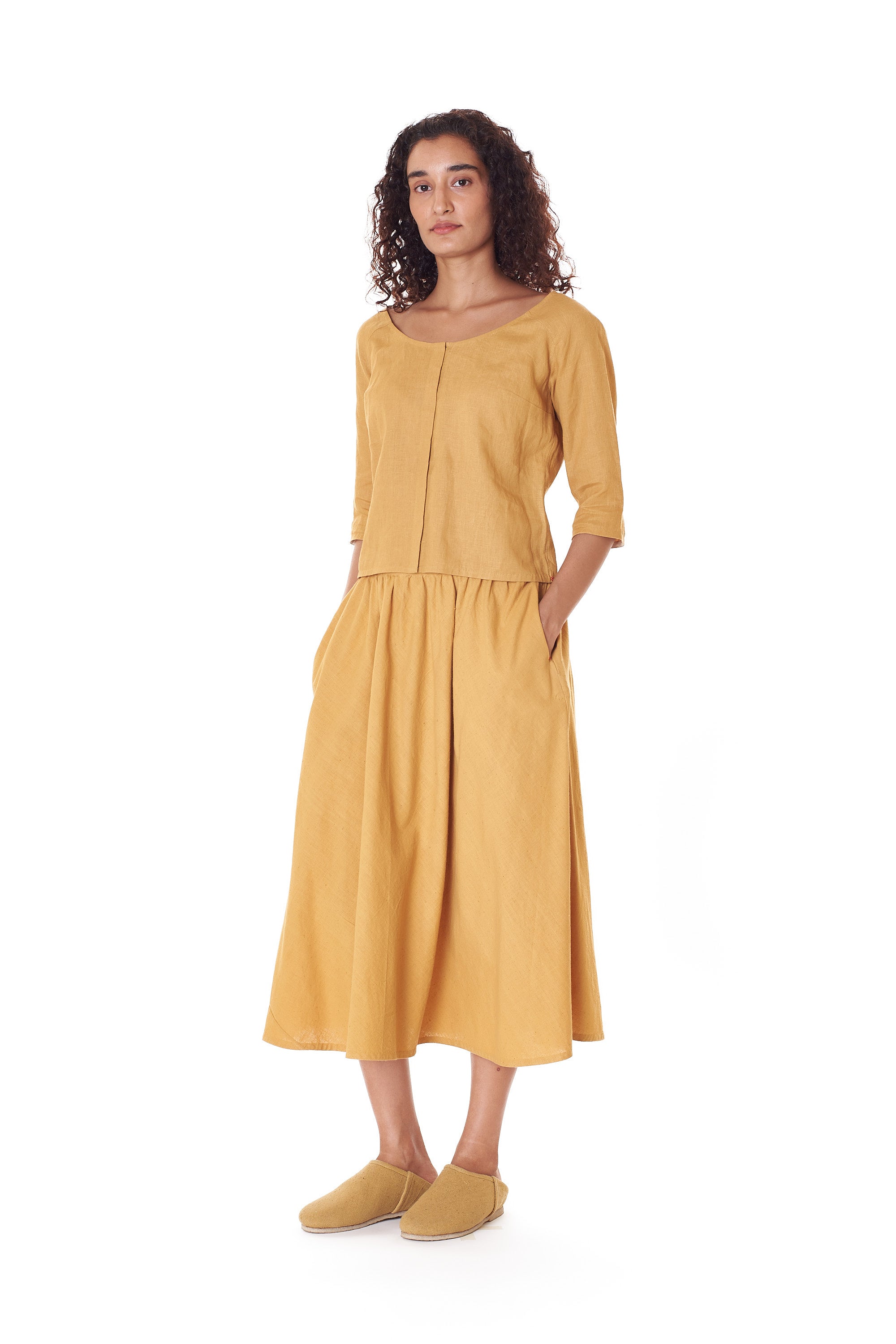 MUSTARD YELLOW A LINE PANELLED SKIRT