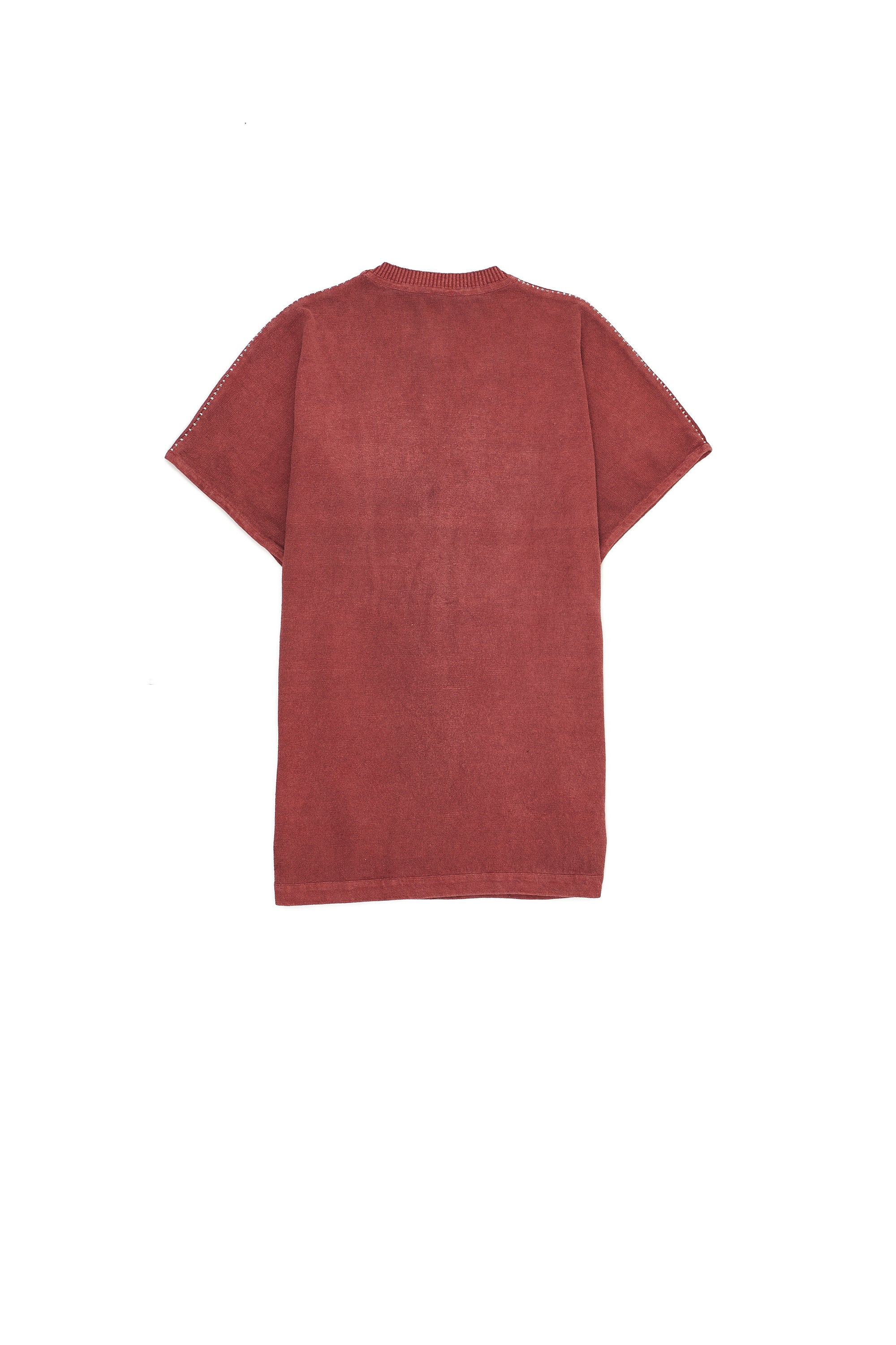 ROUGE PINK COTTON RELAXED FIT KNITTED T-SHIRT WITH HAND EMBROIDERED DETAILS